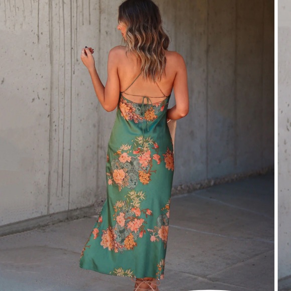 VICI KYOTO PRINTED SATIN SLIP DRESS - GREEN - Picture 3 of 3